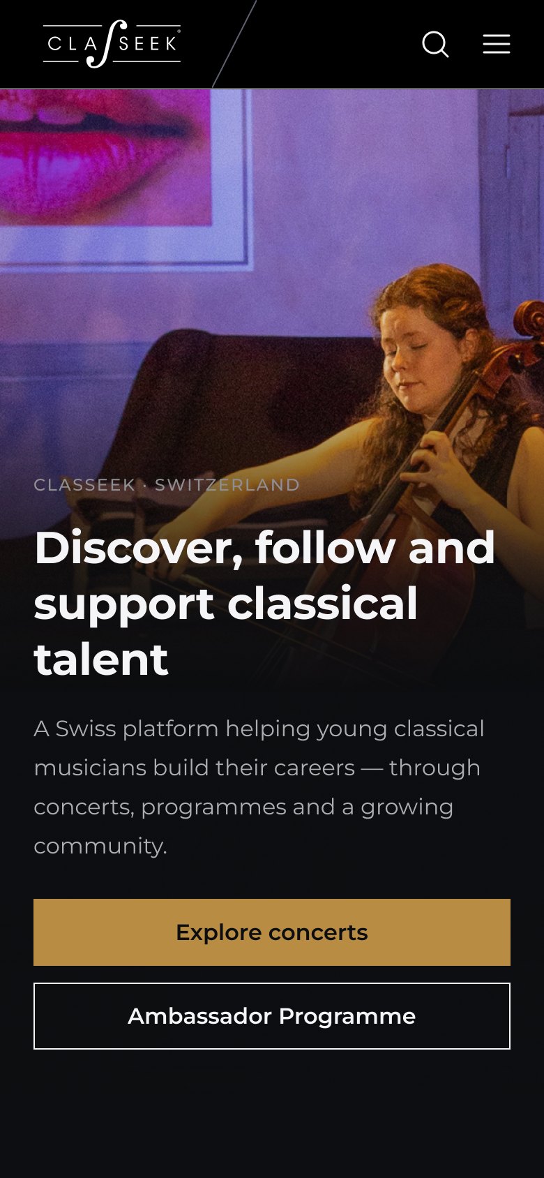 Homepage on mobile.